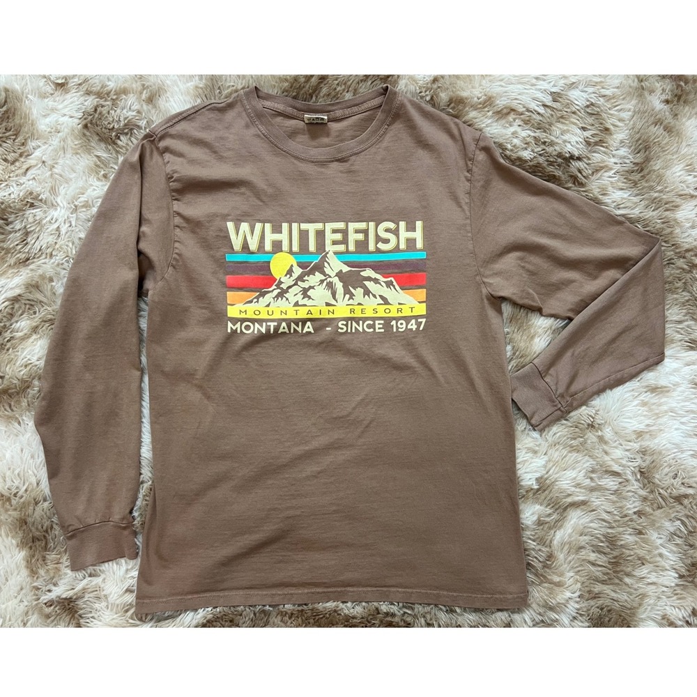 Blue 84 Whitefish Mountain Resort Montana Long Sleeve Graphic Tee Brown Small